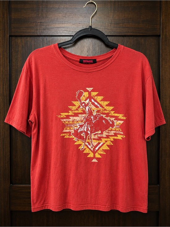 Rock & Roll Cowgirl Tops - Woman’s Rust Graphic Rodeo Tee - Label